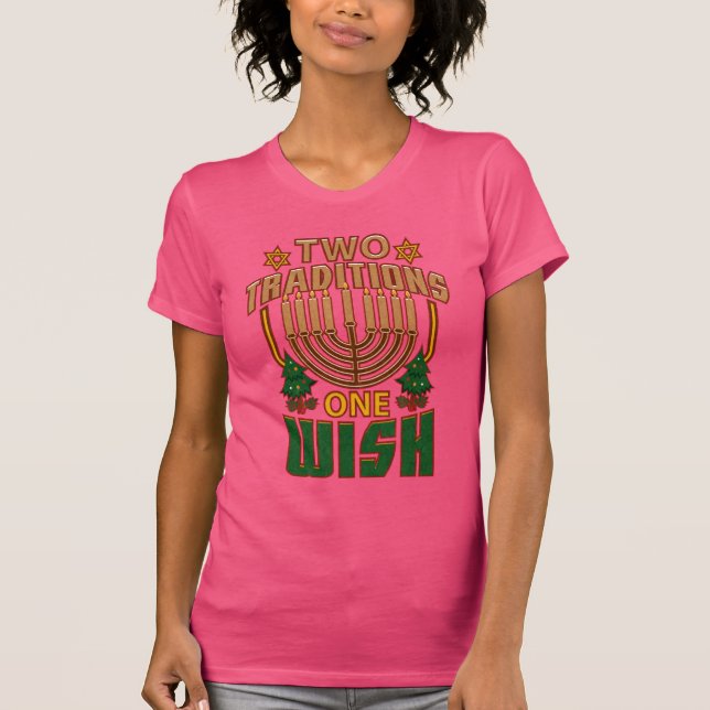 Camiseta Dos tradiciones, uno quiere gráfico de Hanukkah (Anverso)