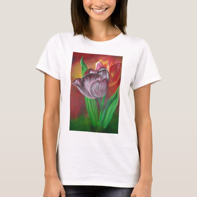 Camiseta Dos tulipanes contra fondo rojo (Anverso)
