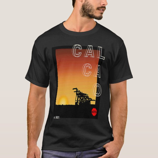 Camiseta dOTSbayarea  CALCAO series Oakland cranes sunrise, (Anverso)
