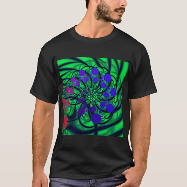 Camiseta Dotty | Púrpura azul verde y arte fractal rojo (Anverso)