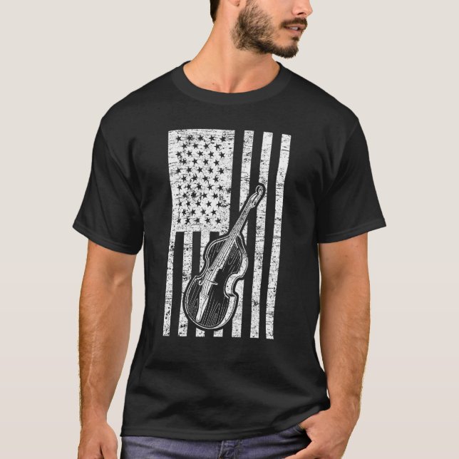 Camiseta Double Bass Instrument US Flag Double Bass (Anverso)