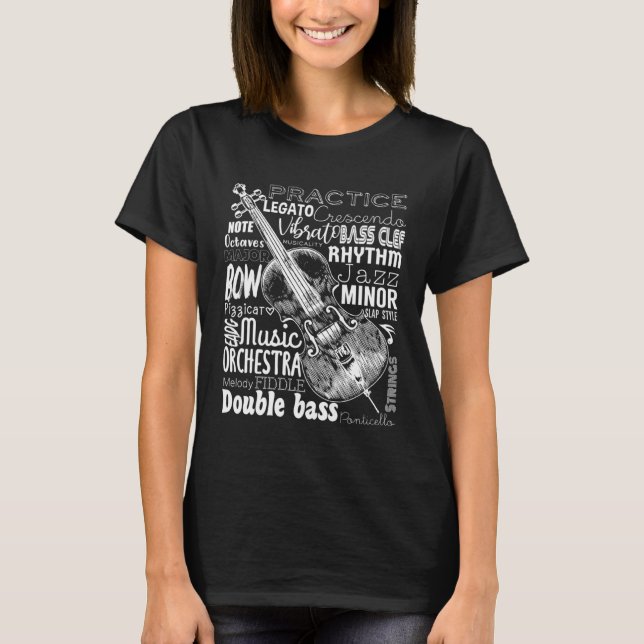 Camiseta Double Bass Instrument Word Cloud Musicians Double (Anverso)
