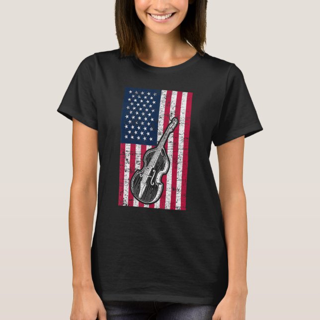 Camiseta Double Bass US Flag Patriotic Double Bass Player (Anverso)