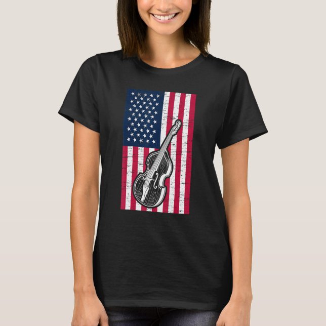 Camiseta Double Bass US Flag Patriotic Double Bassist (Anverso)
