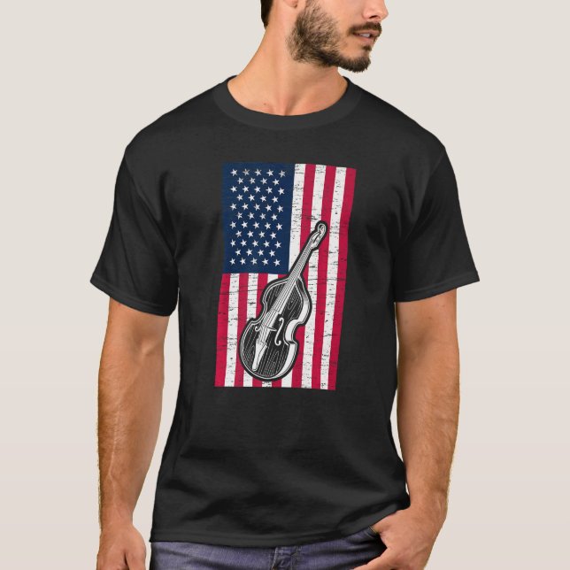 Camiseta Double Bass US Flag Patriotic Double Bassist Premi (Anverso)