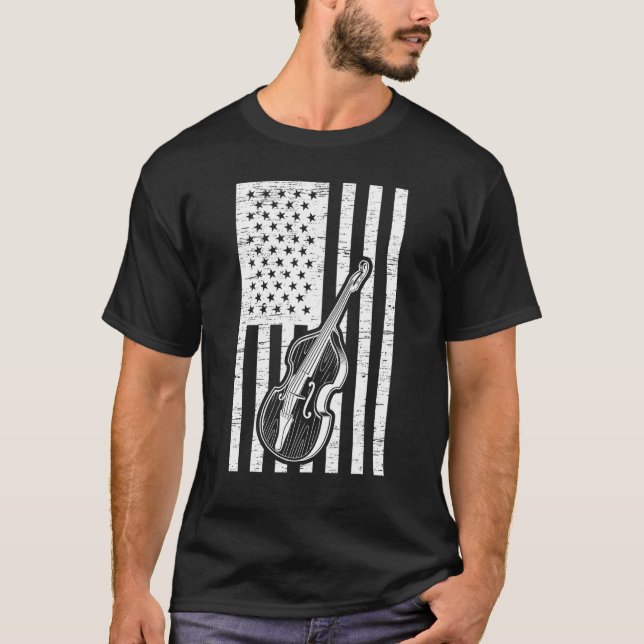 Camiseta Double Bassist US Flag Double Bass Instrument (Anverso)