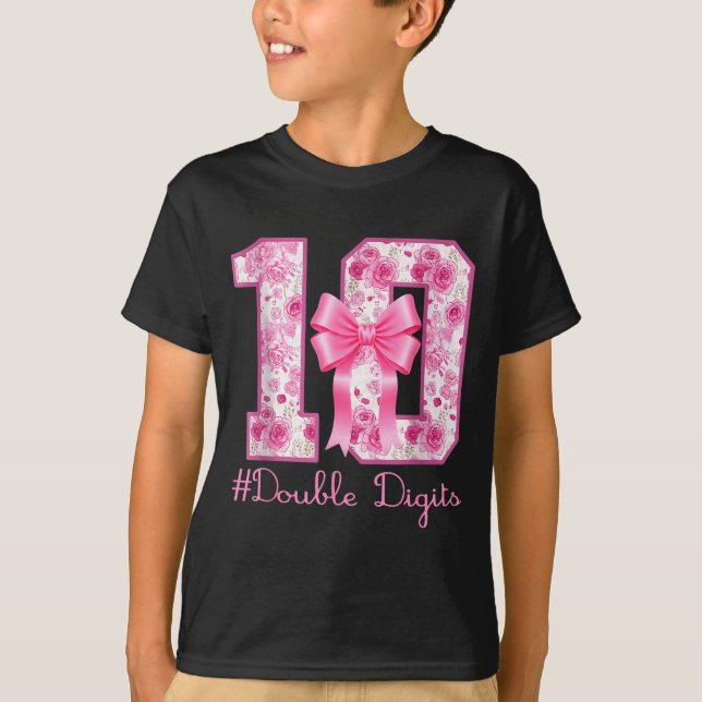 Camiseta Double Digits 10th Birthday Girl Nk Coquette Bow 1 (Anverso)