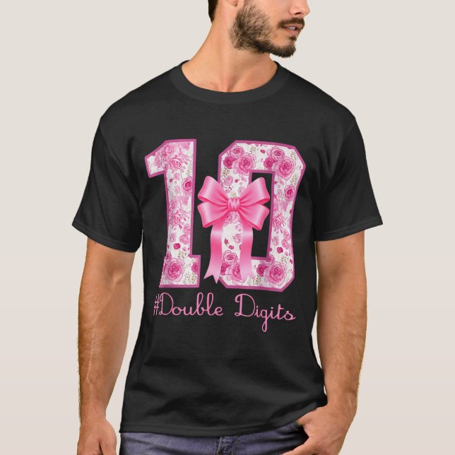 Camiseta Double Digits 10th Birthday Girl Nk Coquette Bow 1 (Anverso)