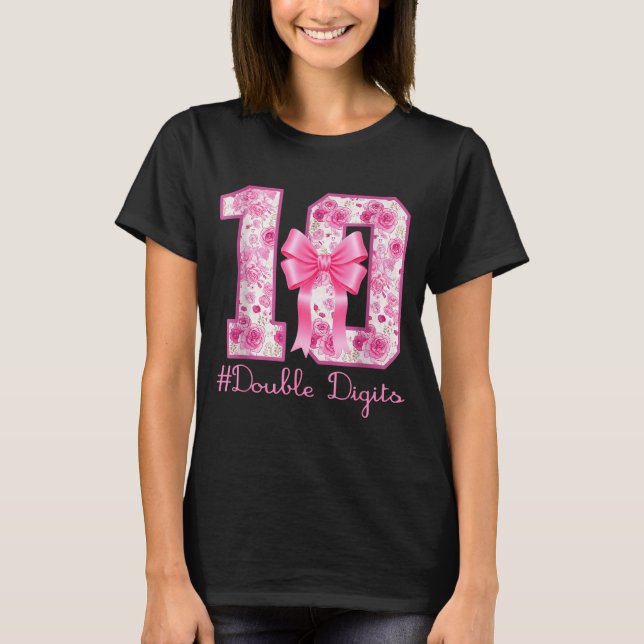 Camiseta Double Digits 10th Birthday Girl Nk Coquette Bow 1 (Anverso)