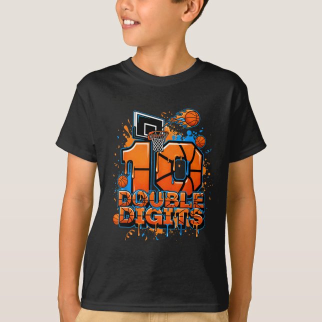 Camiseta Double Digits Birthday 10 Year Old Boy Basketball  (Anverso)