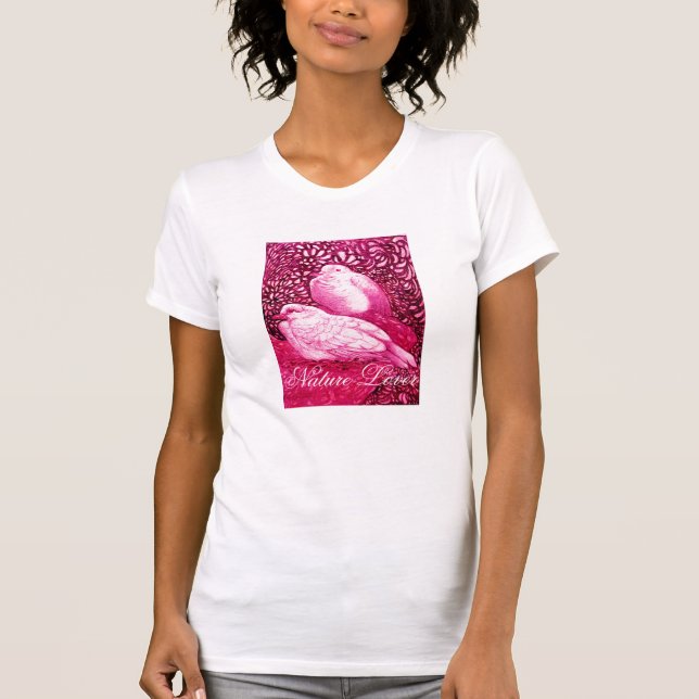 CAMISETA DOVAS BLANCAS EN FUCHSIA PINCA / NATURALEZA AMANTE (Anverso)