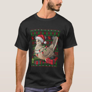 Camiseta Dove Bird Xmas ilumina Ugly Santa Hat Dove de luto