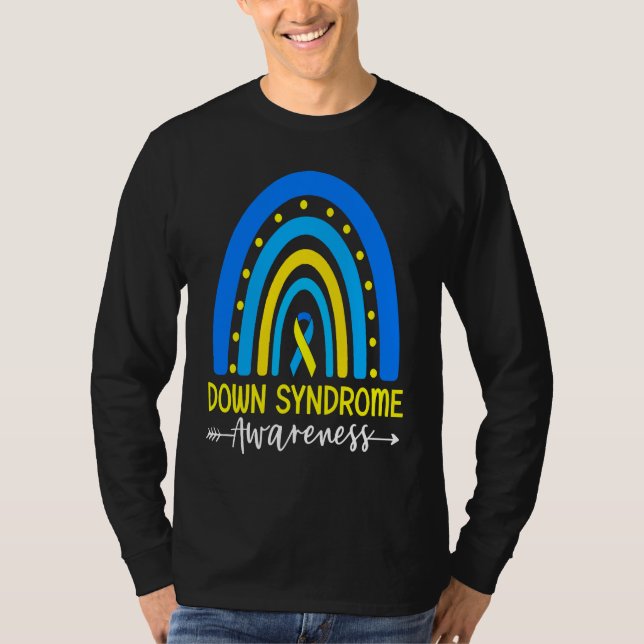 Camiseta Down Syndrome Awareness Ribbon Boho Rainbow Yellow (Anverso)