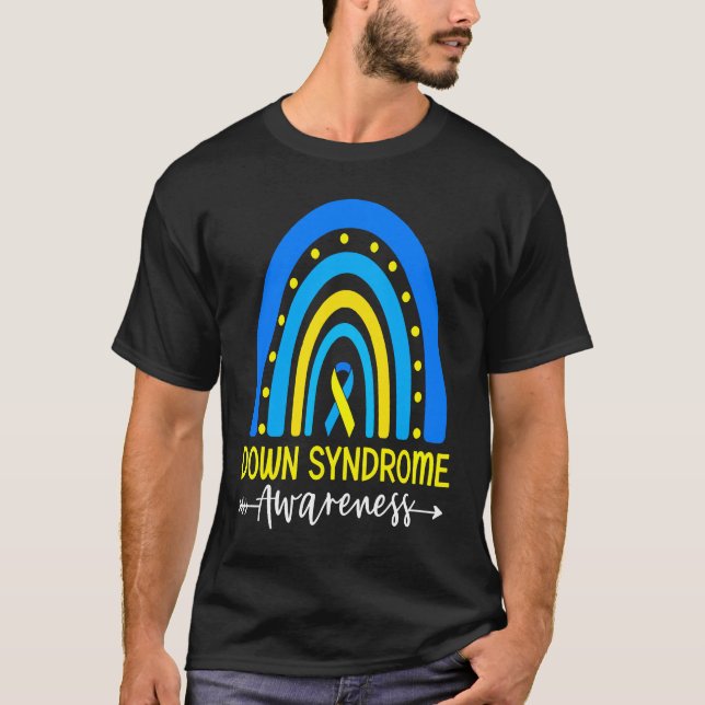 Camiseta Down Syndrome Awareness Ribbon Boho Rainbow Yellow (Anverso)