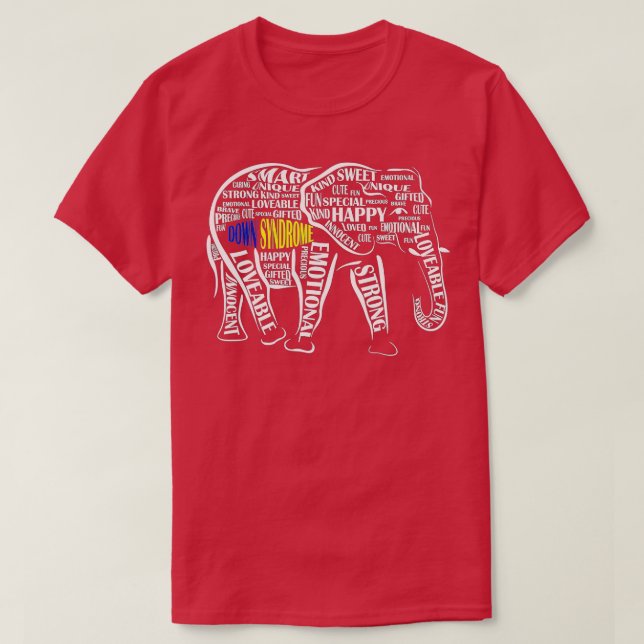 Camiseta Down Syndrome Awareness Word Art Elephant  (Diseño del anverso)