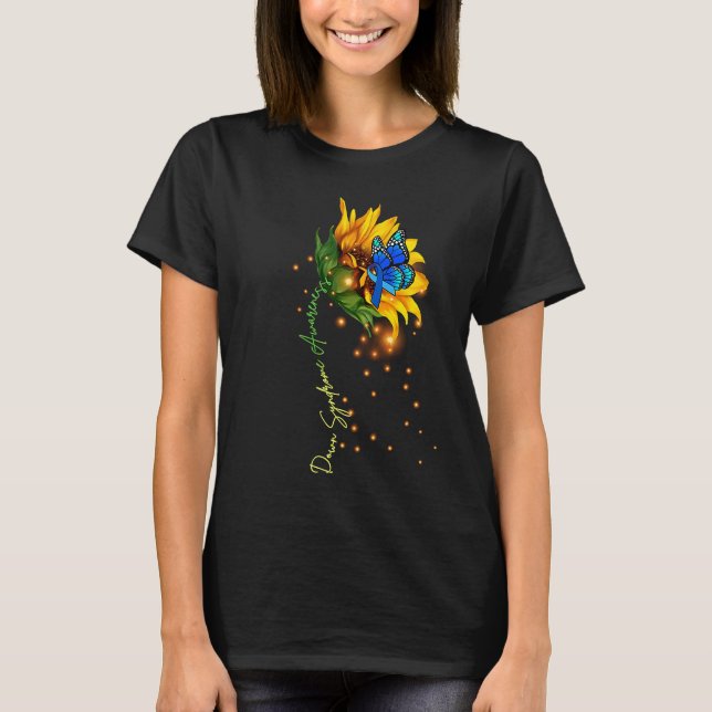 Camiseta Down Syndrome Sunflower  Yellow Blue Ribbon (Anverso)