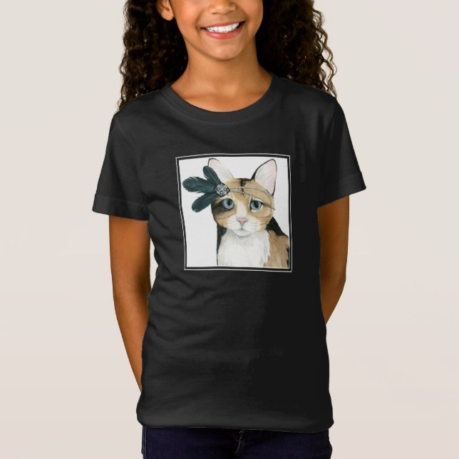 Camiseta Downton Cat | Bejeweling con plumas (Anverso)