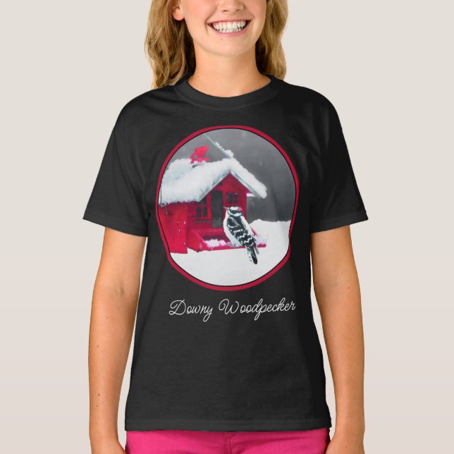 Camiseta Downy Woodpecker Painting - Original Bird Art T-Sh (Anverso)