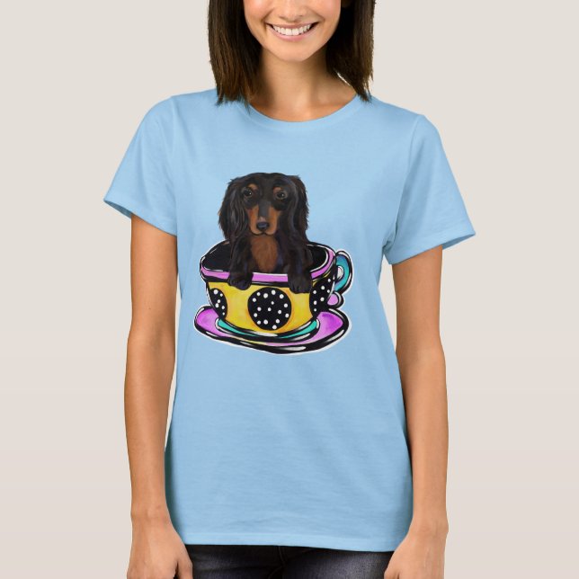 Camiseta Doxie Negro de Pelo Largo (Anverso)