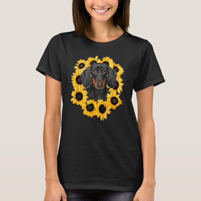 Camiseta Doxie Wiener Dog Lover Mascota Dad Mom Sunflower D (Anverso)