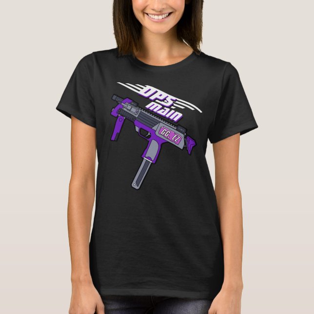 Camiseta DPS Principal Gamer Purple Machine Gun Lema dinámi (Anverso)