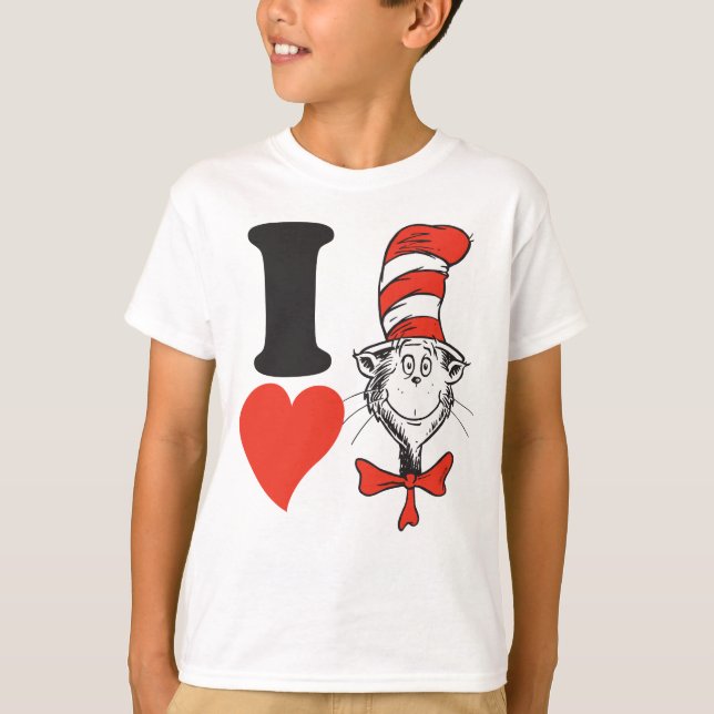 Camiseta Dr. Seuss Valentine| Corazón del gato en el Gorra (Anverso)