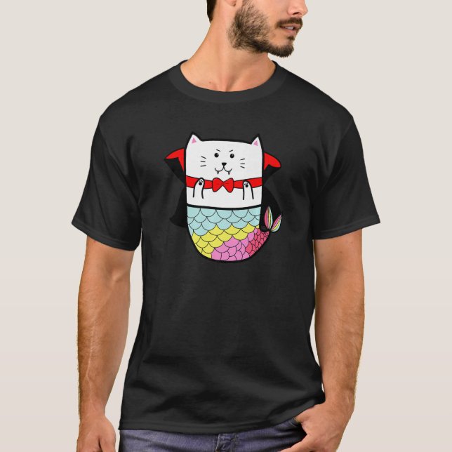 Camiseta Drácula de vampiro de la sirena del gato del arcoi (Anverso)