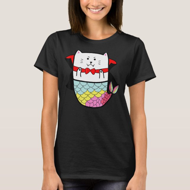 Camiseta Drácula de vampiro de la sirena del gato del arcoi (Anverso)