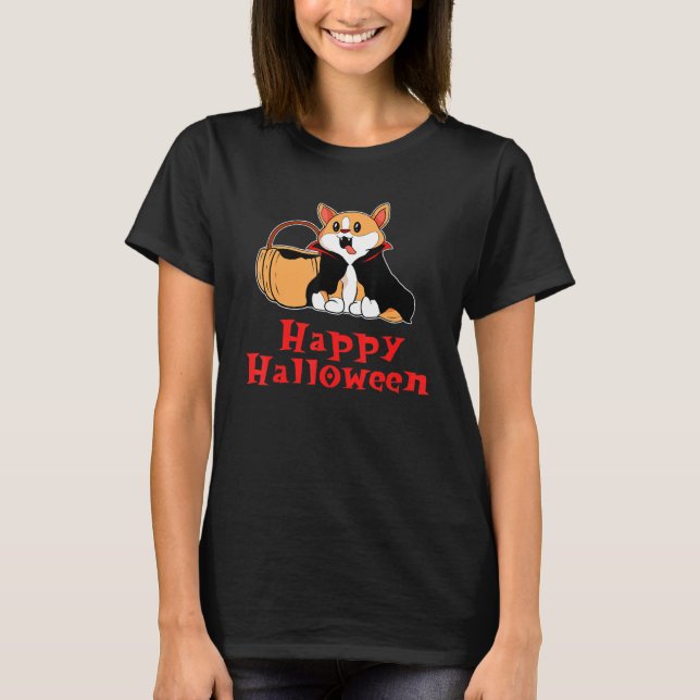 Camiseta Drácula De Vampiro De Perro Corgi De Halloween Par (Anverso)
