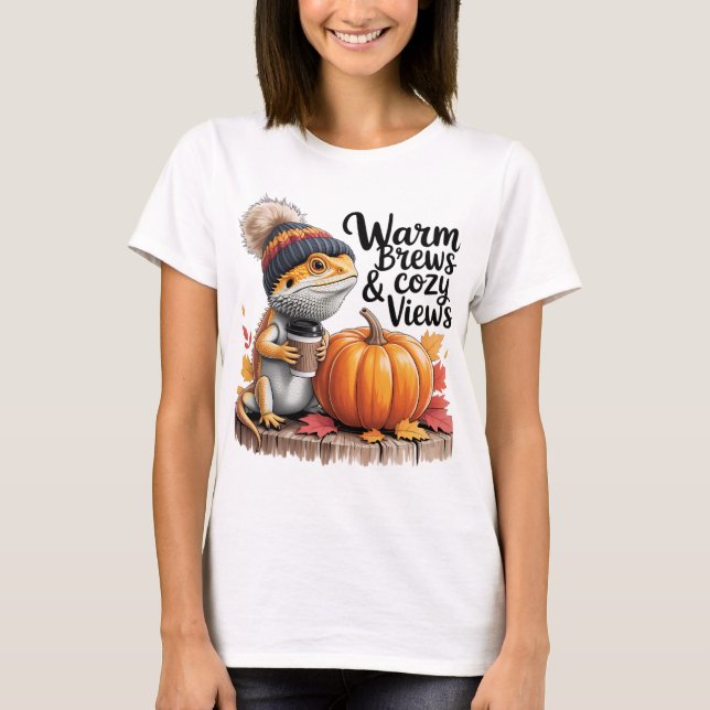 Camiseta Dragón acogedor con barba de otoño y café (Anverso)