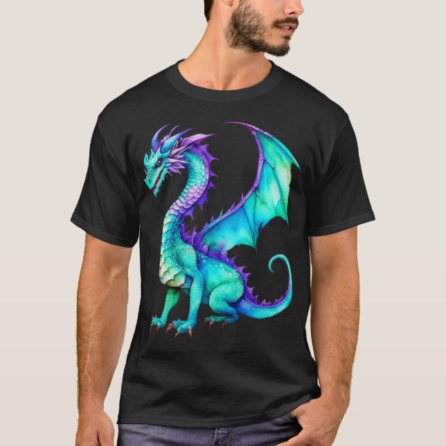 Camiseta Dragón acuático púrpura y Verde azulado (Anverso)