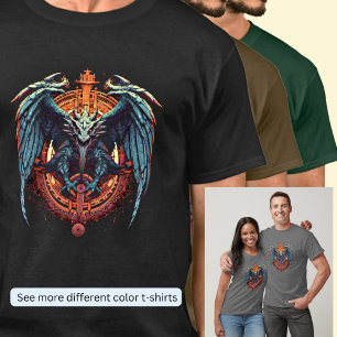 Camiseta Dragón alado verde sobre fondo Naranja