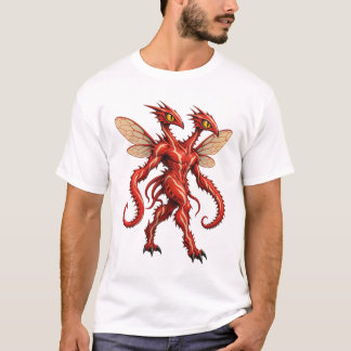 Camiseta Dragón Alien Fantástico de Dos Cabezas Rojo