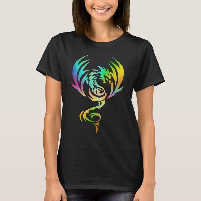 Camiseta Dragón animal mítico medieval con alas arco iris (Anverso)