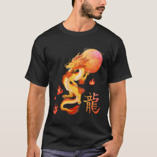 Camiseta Dragón asiático y Naranja chino oriental solar