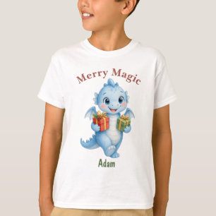 Camiseta Dragón Azul de Navidad Merry Magic Personalizado N