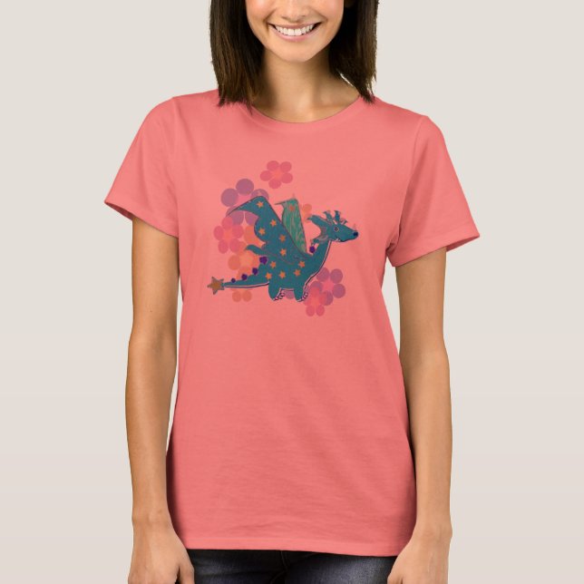 Camiseta Dragón azul y flores (Anverso)