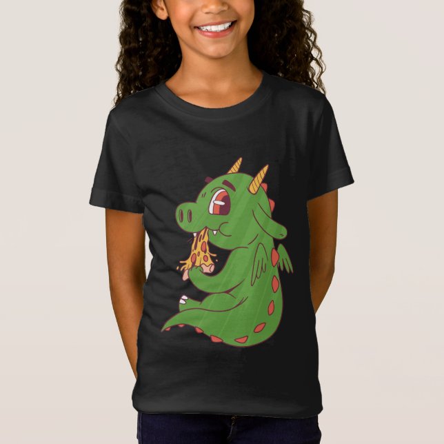 Camiseta Dragon Baby Comer Yummy Pizza Slice Diseño (Anverso)