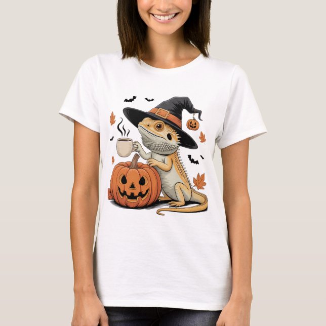 Camiseta Dragón barbudo Bruja Halloween Arte (Anverso)