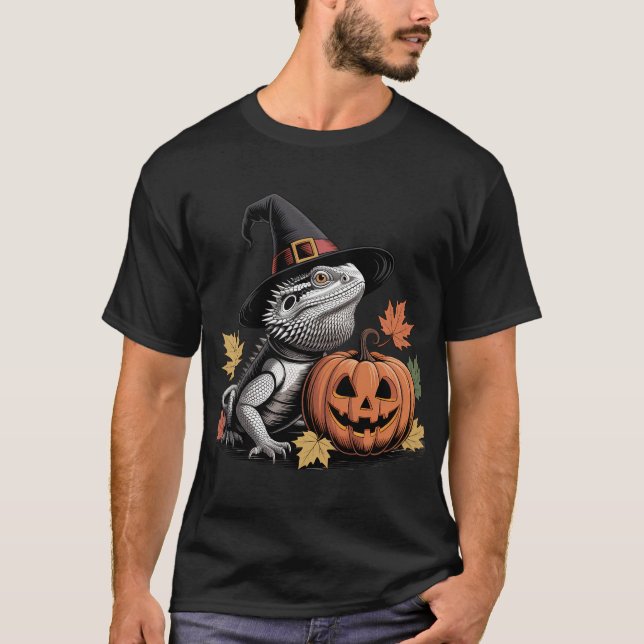 Camiseta Dragón barbudo Bruja Halloween Arte (Anverso)
