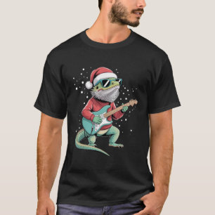 Camiseta Dragón barbudo de Navidad tocando la guitarra músi