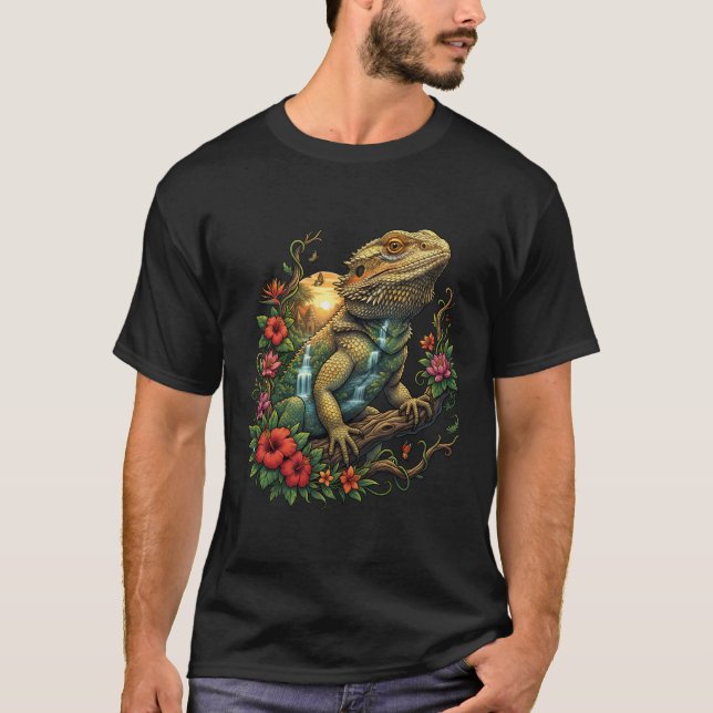 Camiseta Dragón Barbudo Paisaje Tropical Fantástico Reptil  (Anverso)