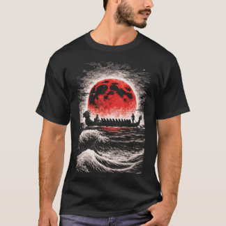 Camiseta Dragon Boat Race Team Paddling In Red Moon Horizon