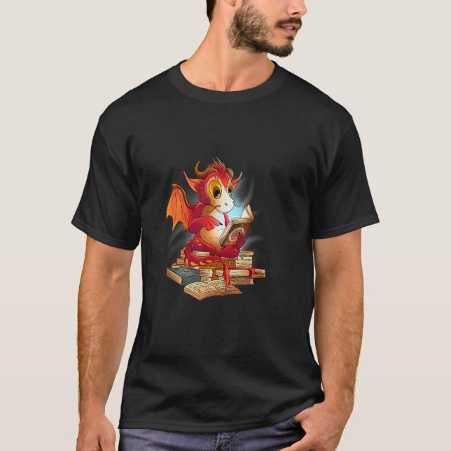 Camiseta Dragon Bots Fantasy Hobby Leyendo escuela infantil (Anverso)