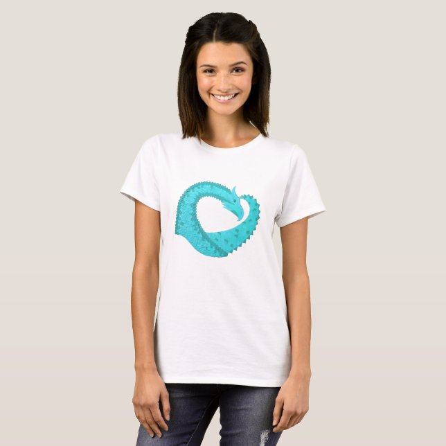 Camiseta Dragón cardíaco verdigris sobre blanco (Anverso completo)
