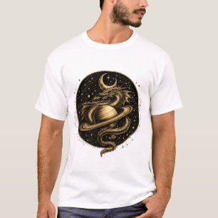 Camiseta Dragón Celestial Saturno Fantasía Arte Espacial