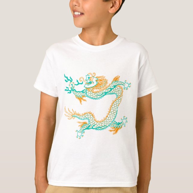 Camiseta Dragón chino (aguamarina anaranjada) (Anverso)