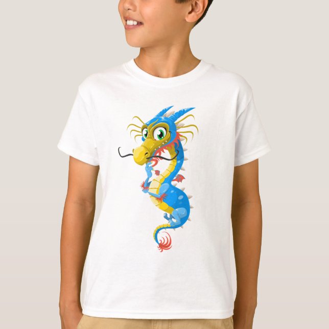 Camiseta Dragón chino azul único (Anverso)