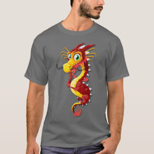 Camiseta Dragón Chino de Dibujos Animados Rojo y Dorado