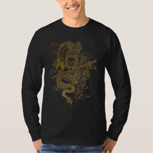 Camiseta Dragón Chino de Oro con Fondo Negro